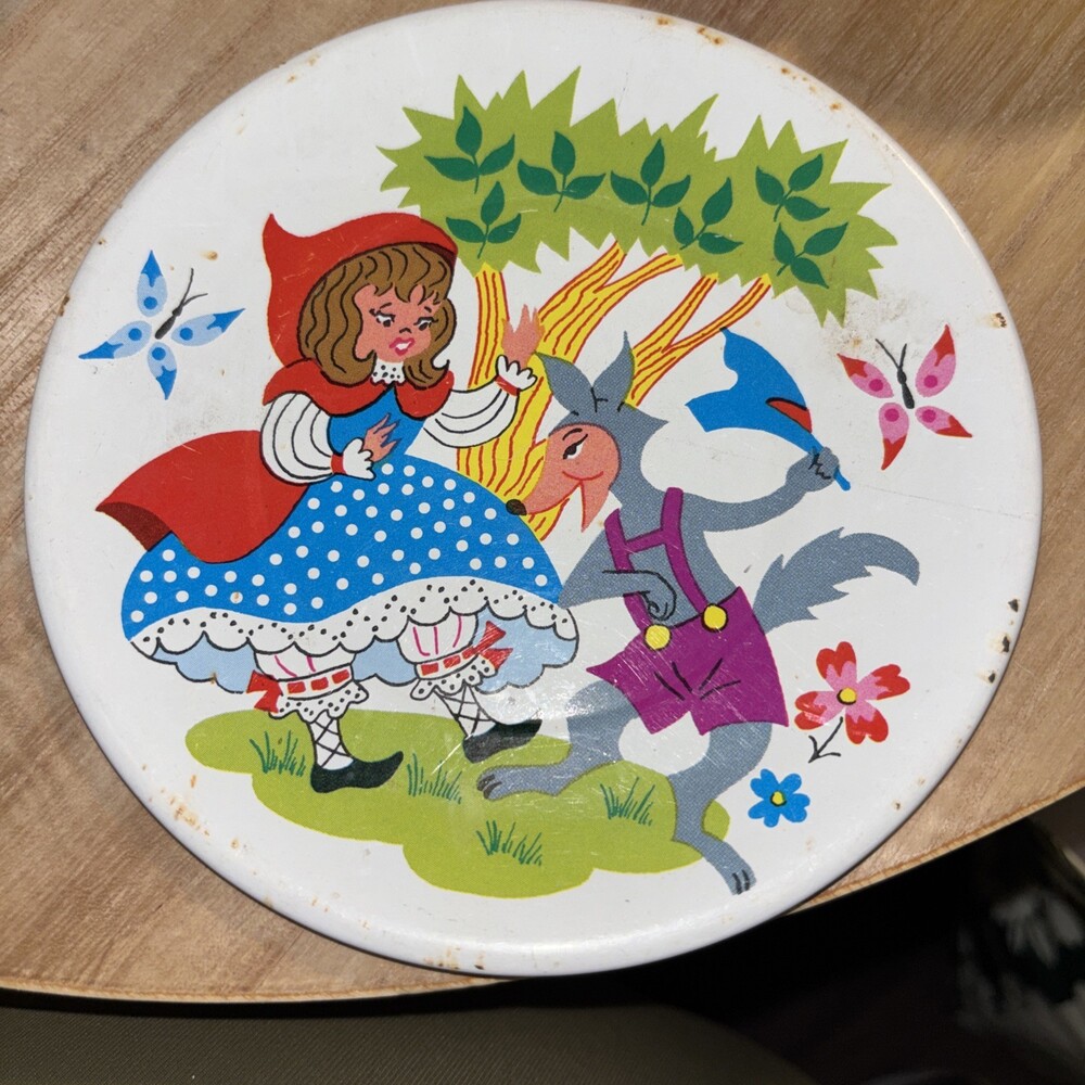 Vintage red riding Hood Big Bad Wild Tea Plate And Cups Metal Toy Replacement